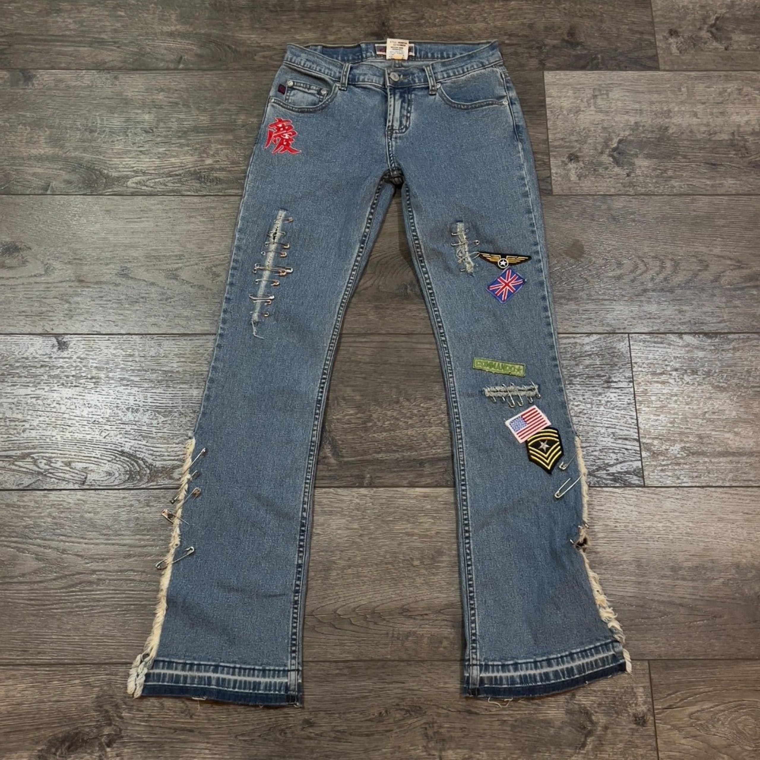 Vintage 90s Y2K Z Cavaricci Patch Embroidered Safety Pin Flare Jeans - Juniors 1