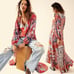 Free People Bohemian Gypsy Maxi Dress Duster Red Retro 70s Festival Medium