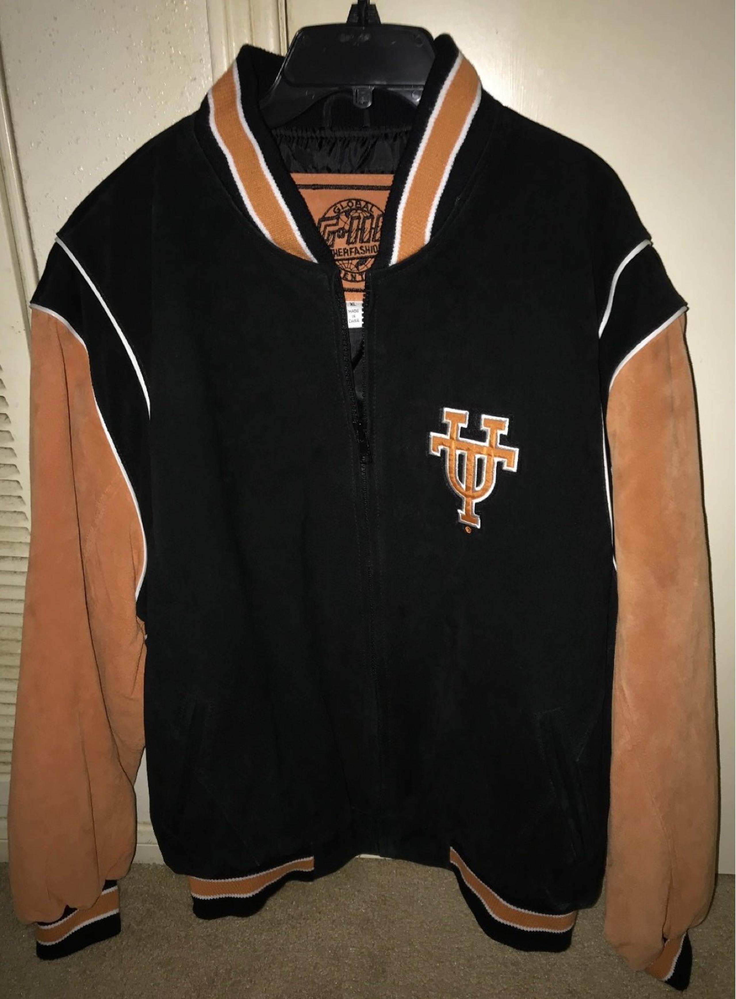 Texas Longhorns UT Black Orange Suede Leather Jacket