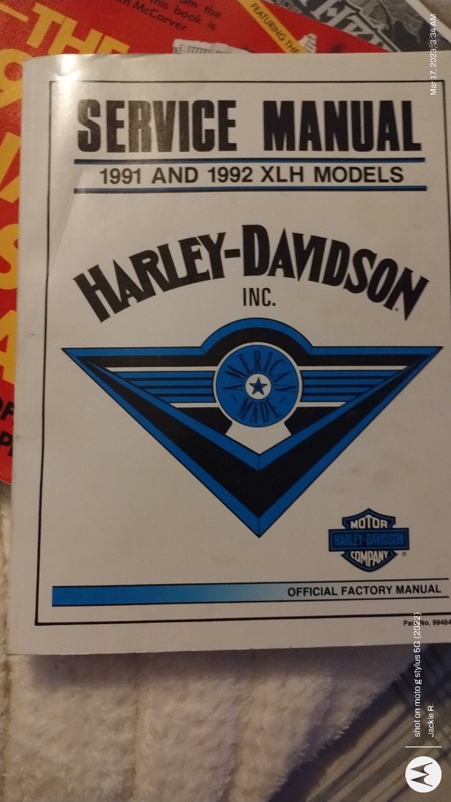 '91 and '92 Harley Davidson XLH Model Owners Manual