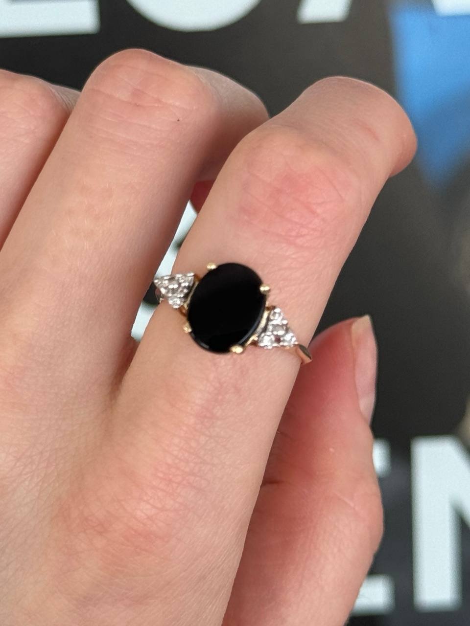 14k solid yellow gold onyx diamond ring sz 6