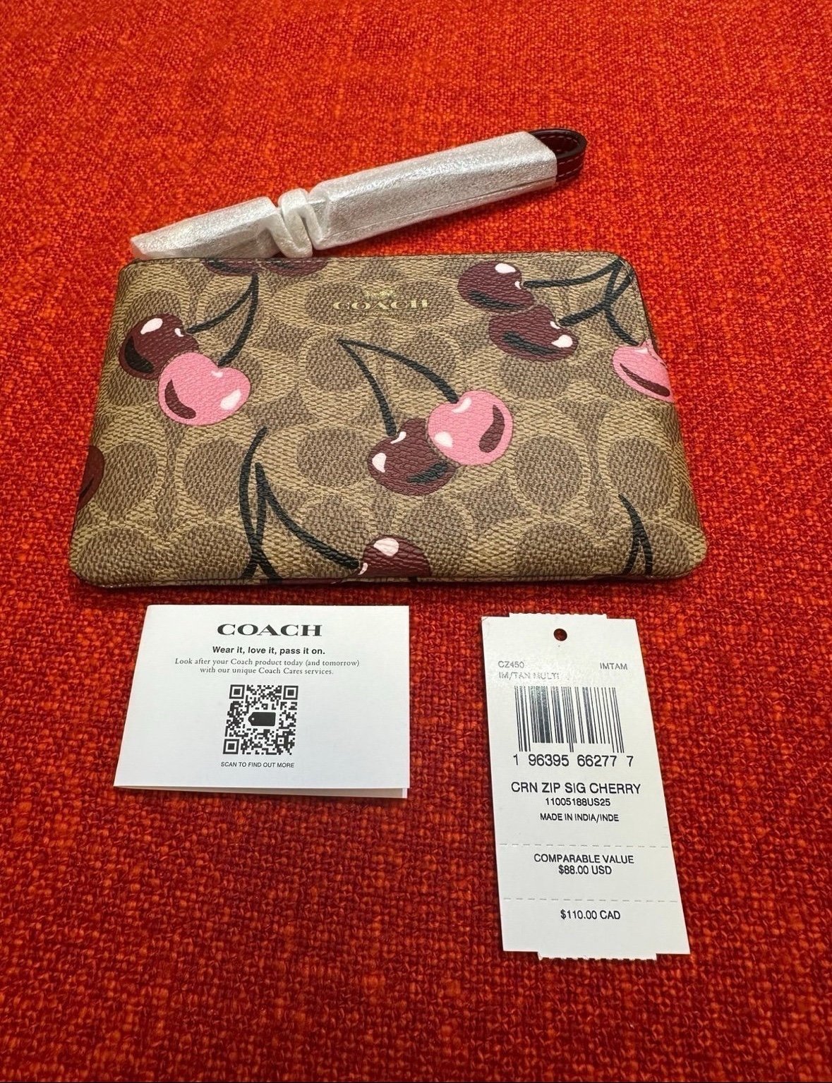 NEW Coach corner zip wallet/wristlet with cherry print