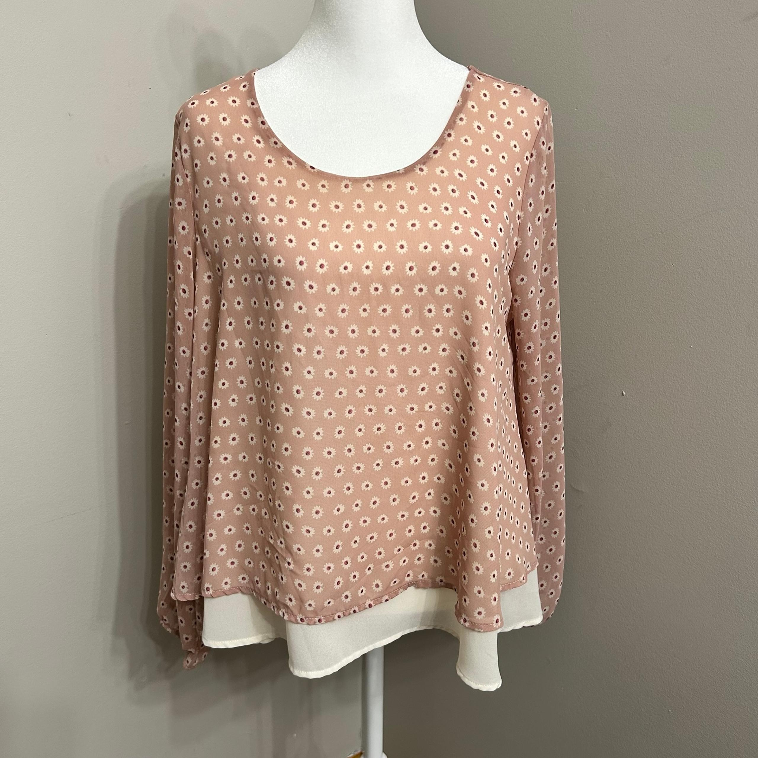 Le Lis Blouse Shirt Women's Medium Summer Fall Top PInk Floral Made In USA