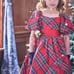 Janie & Jack girls red tartan Plaid Dress puff sleeve bow 18-24 m
