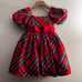 Janie & Jack girls red tartan Plaid Dress puff sleeve bow 18-24 m