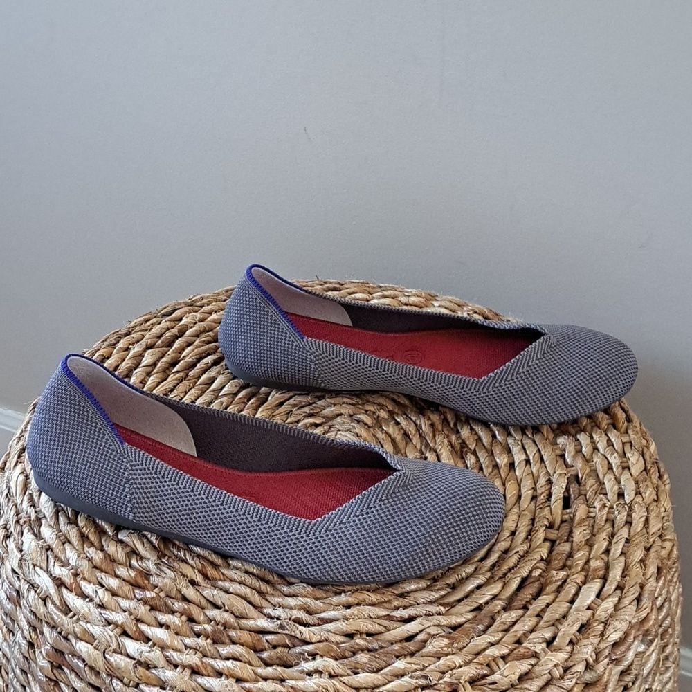 Rothy's Womens The Flat Rounded Toe Gray Knit Comfort Ballet Flats S-10