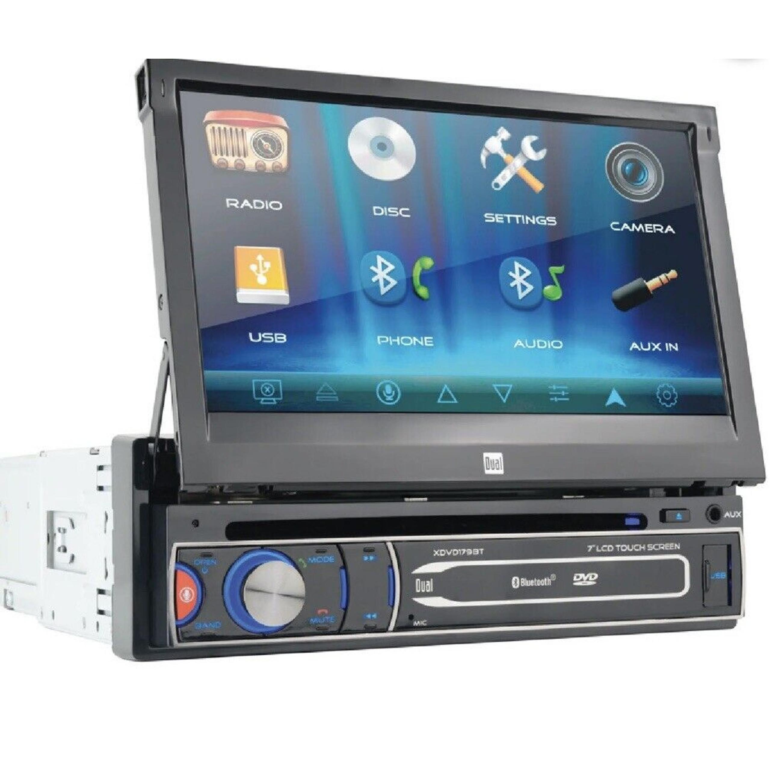 Motorized Touch Screen Single DIN Car Stereo Receiver, Bluetooth, CD/DVD Player