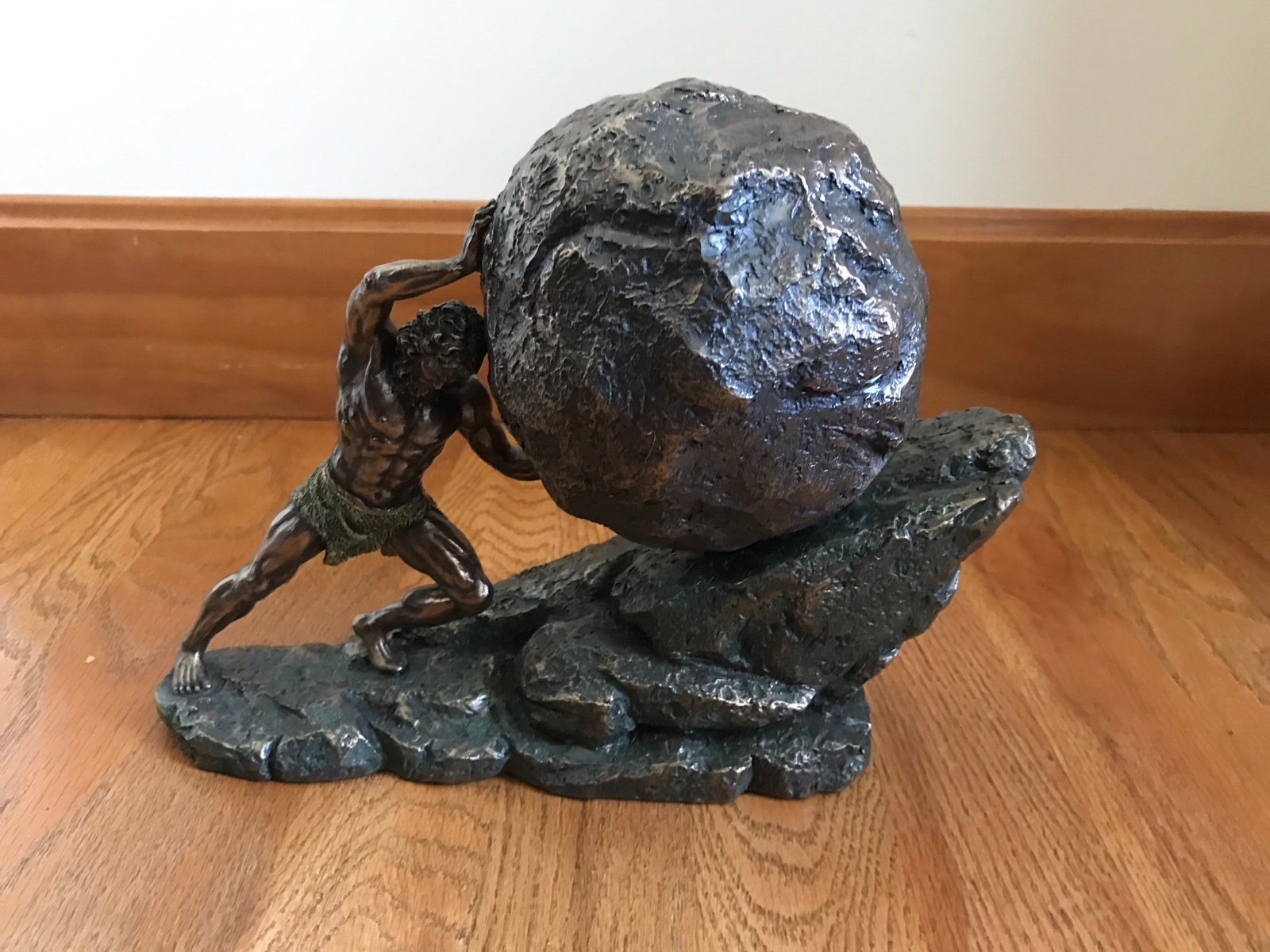 Bronze Greek King Sisyphus Pushing The Eternal Boulder Up The Hill - Like New