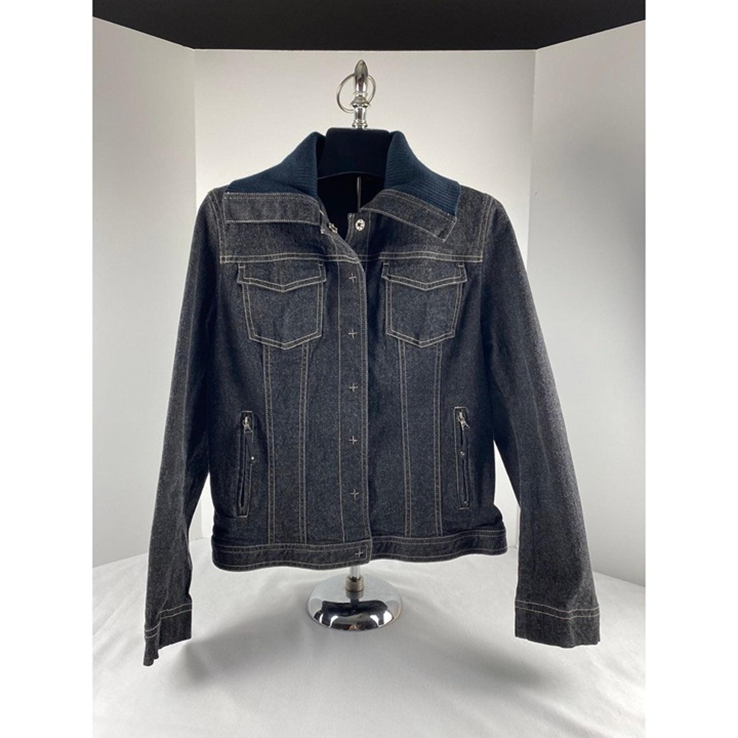 Tahari Black Snap Front Jean Jacket Womans Size AL