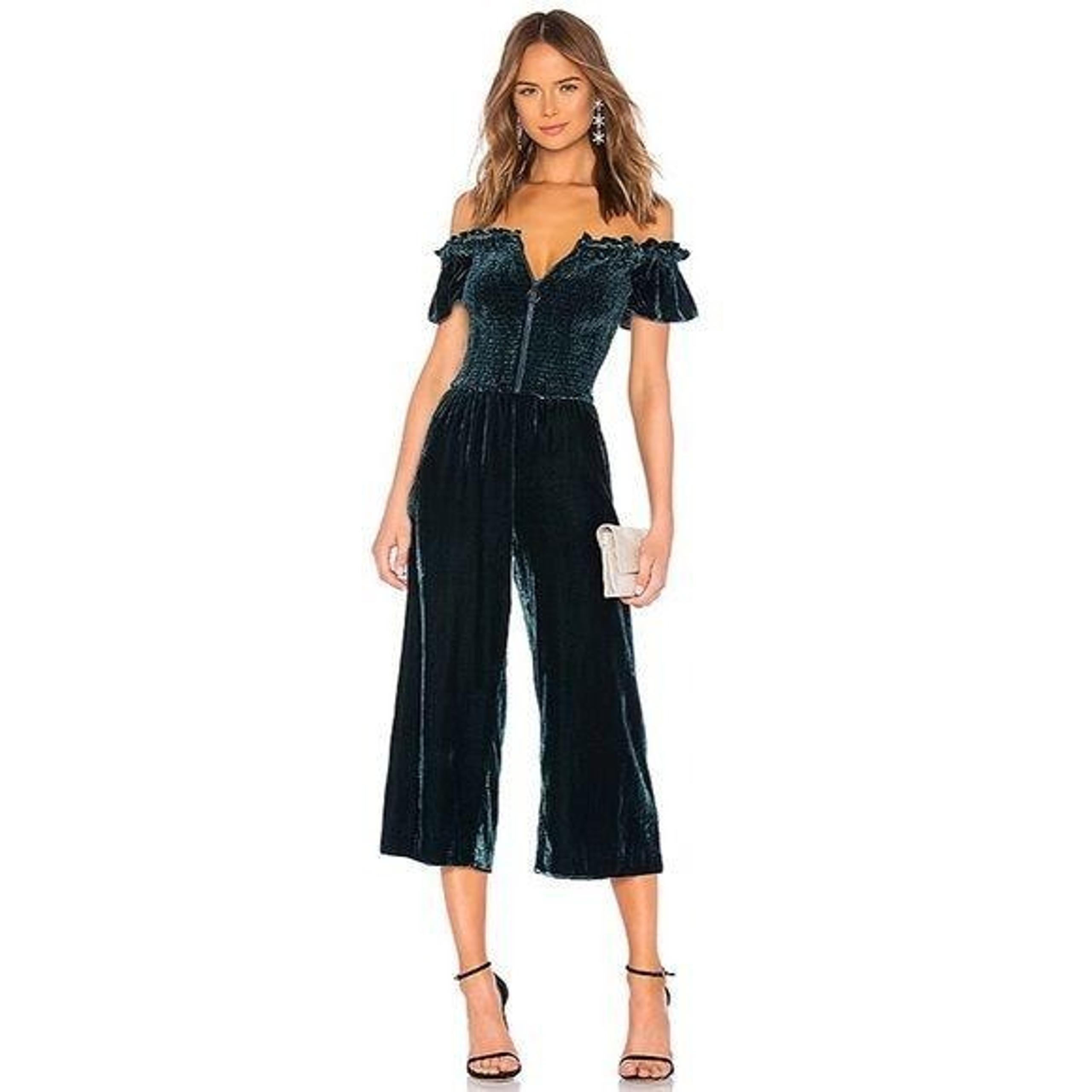 Parker Londyn Velvet Off the Shoulder Jumpsuit in Everglade Green Size 10 New