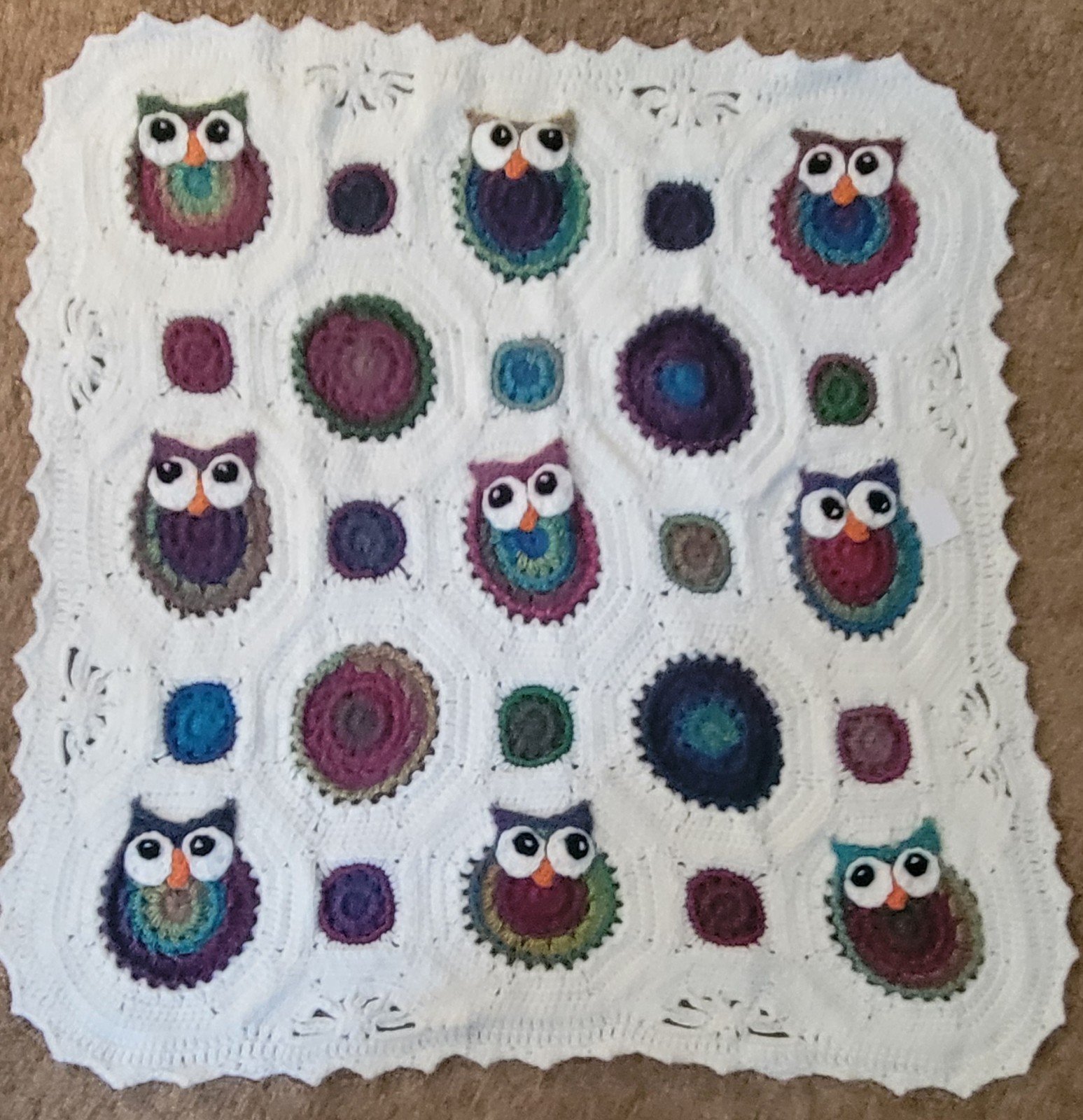 New, Adorable, colorful, handmade Owls baby blanket/throw/tapestry, wall hanging