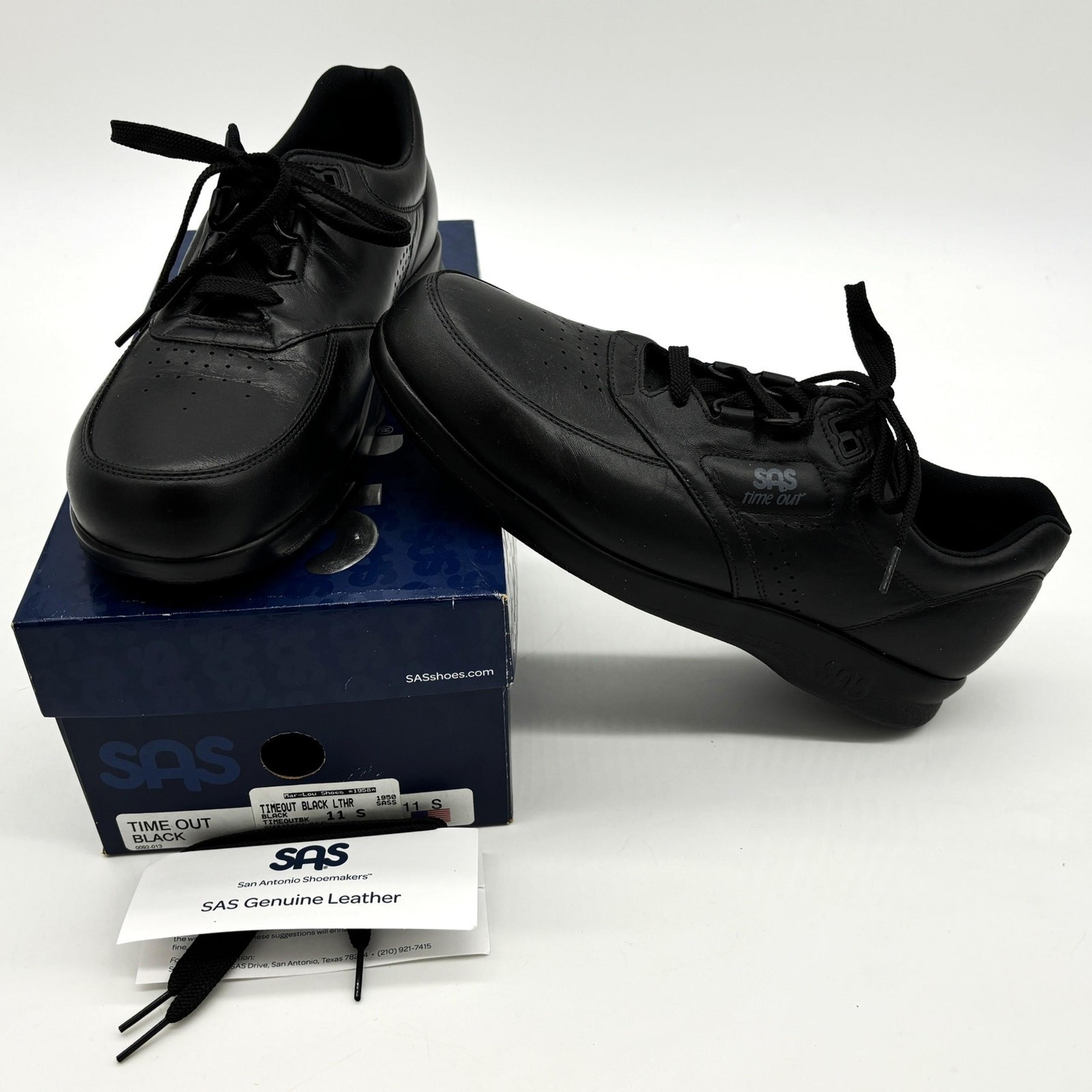 SAS Shoes Mens 11 Black Leather Timeout Tripad Comfort Padded Tongue Lace Up USA