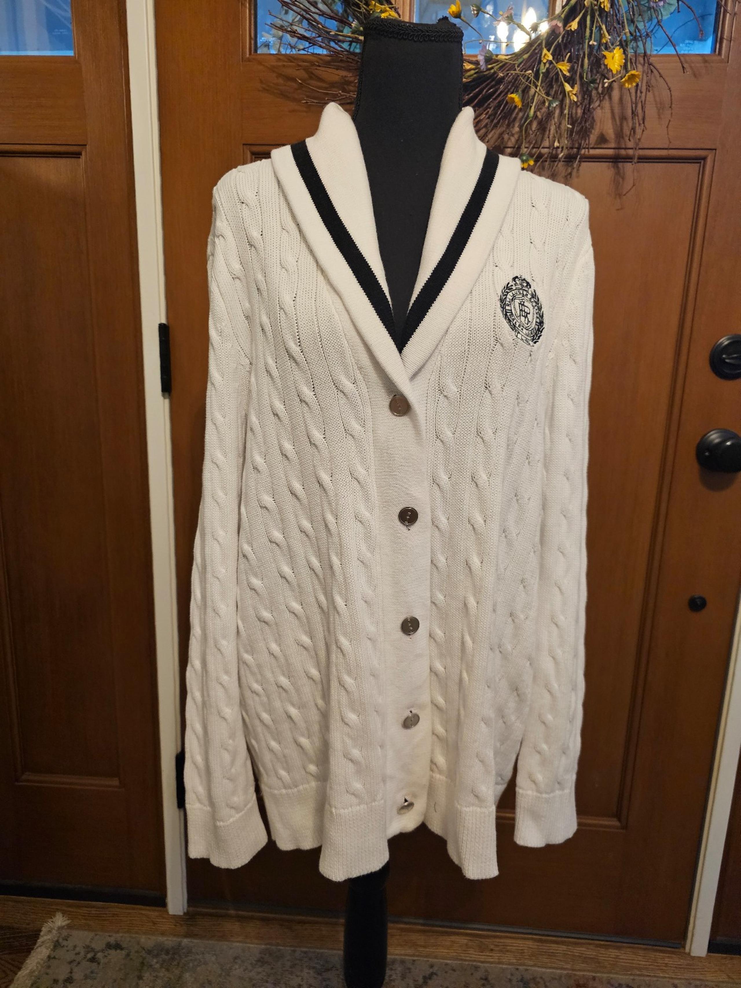 Ralph Lauren Women's White Cable Knit Sweater Cardigan