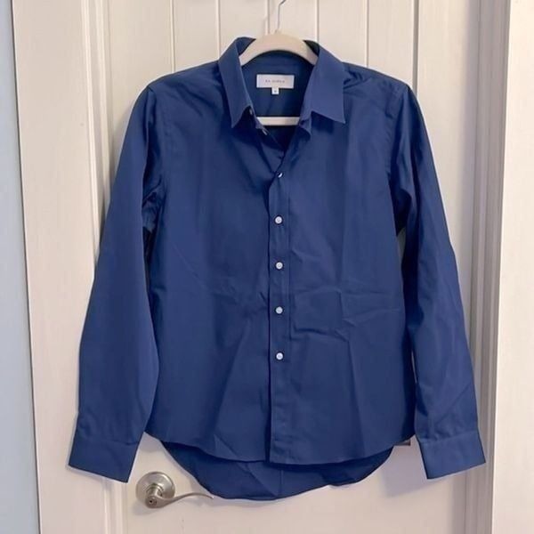 N.A. Martin Cobalt Blue Crisp Cotton Button Front Shirt, Made in Portugal Medium