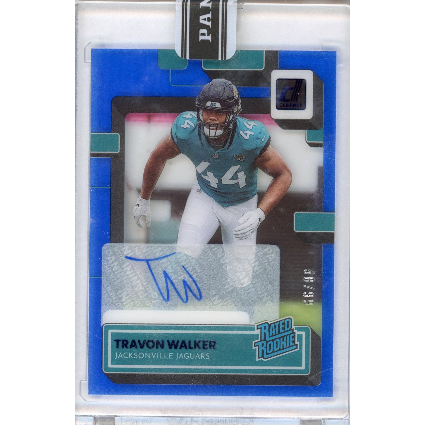 2022 Panini Clearly Donruss Travon Walker #75 Blue Auto /99 Rookie Card