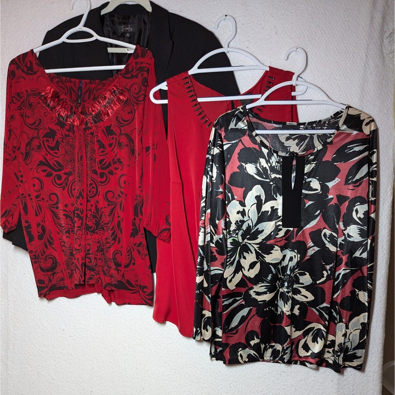 Women Sz 18W 2x Outfit Set Black Button Blazer AND Tops Blouse Lot Of 4 Office