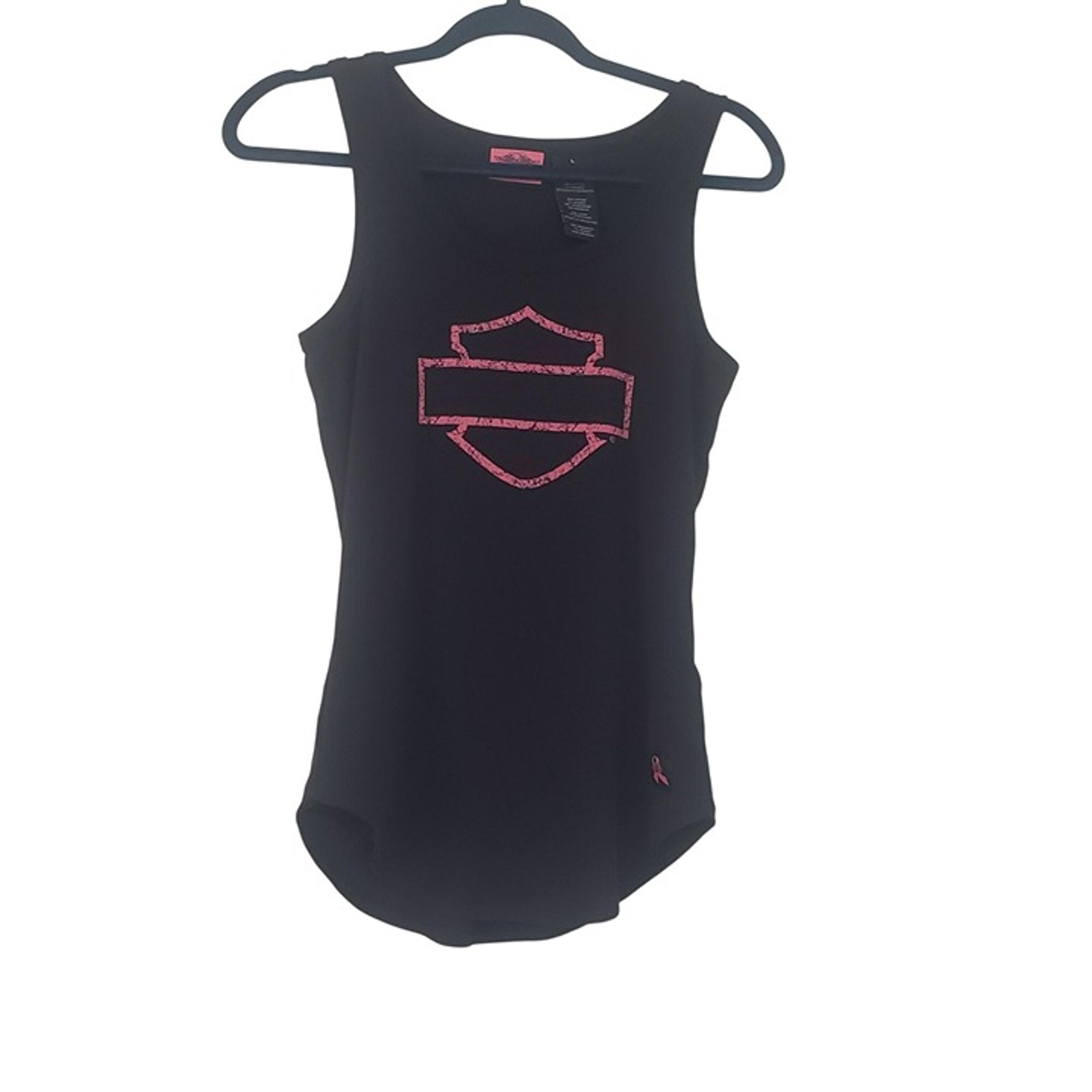 Harley Davidson Womens Black Tank Top Size L Pink Logo Breast Cancer Summer