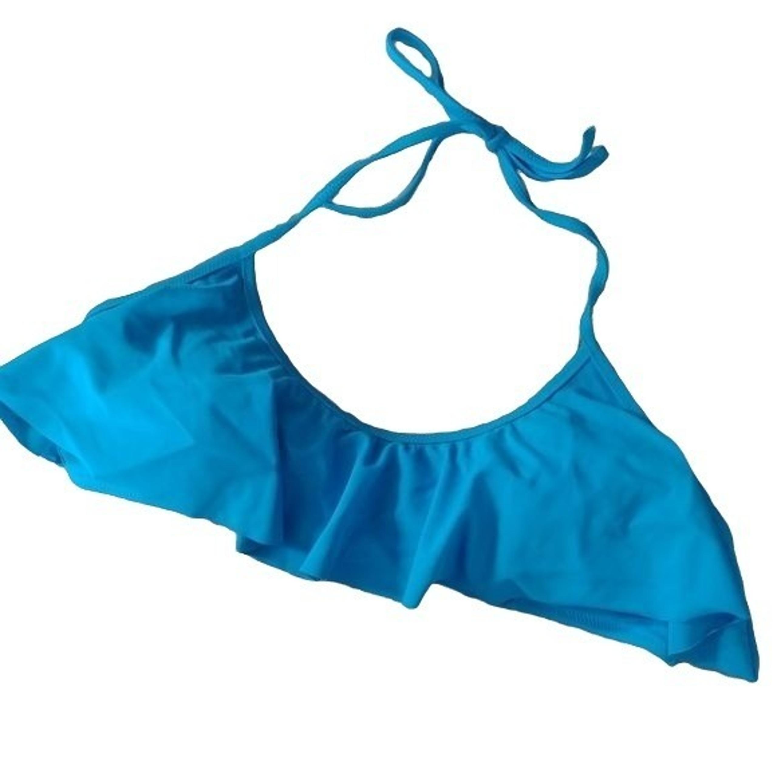 Victoria's Secret Women's Medium Ruffled Halter Bikini Top Aqua Blue Swimwear