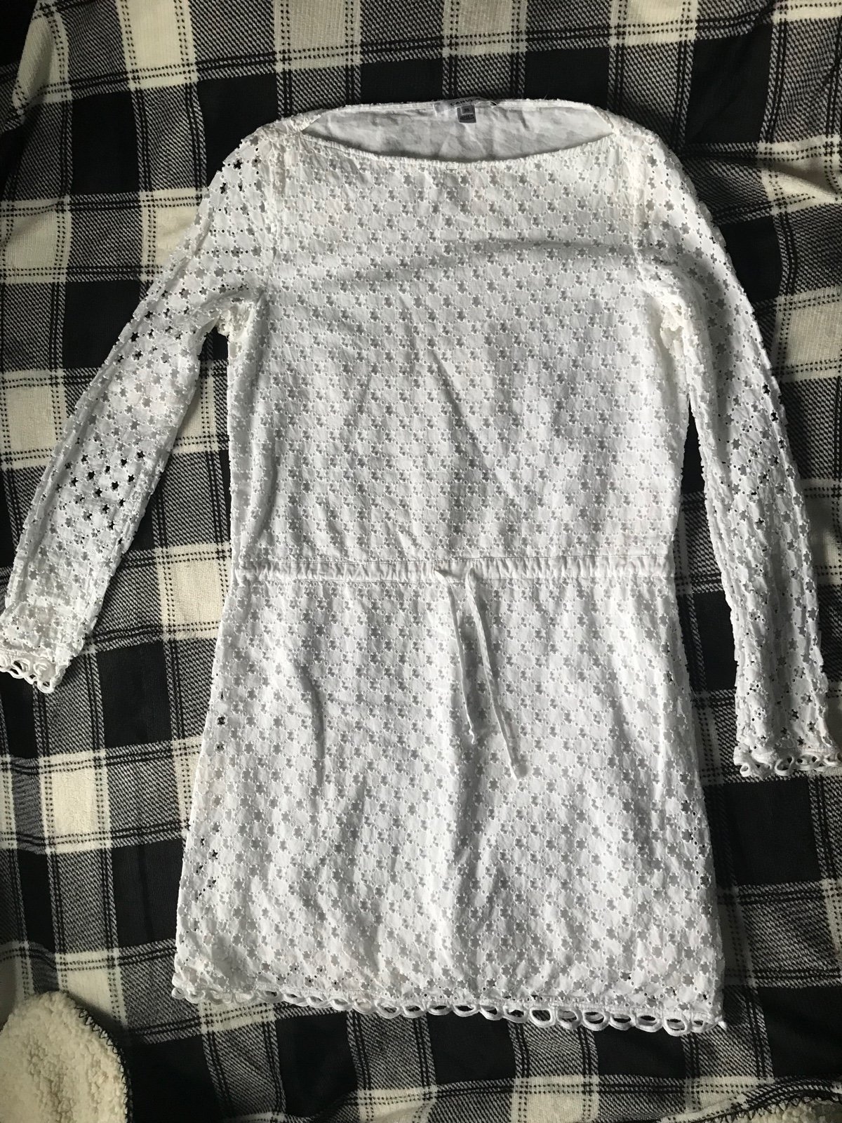 Carven Dress White Cotton Crochet Eyelet Size 36 Long Sleeve