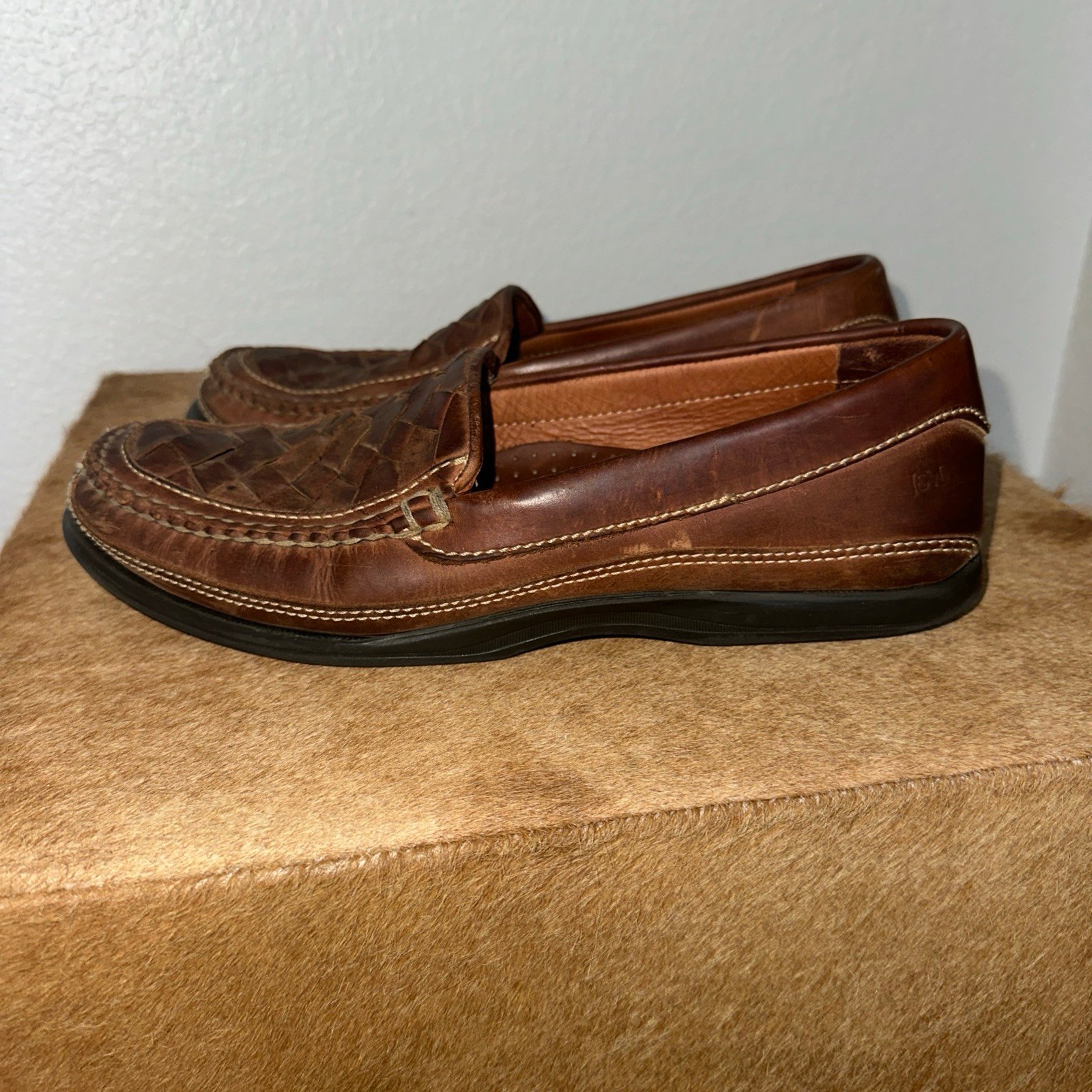 Size 10 Johnston & Murphy Flex Tidwell Men's Brown Woven Slip On Loafers