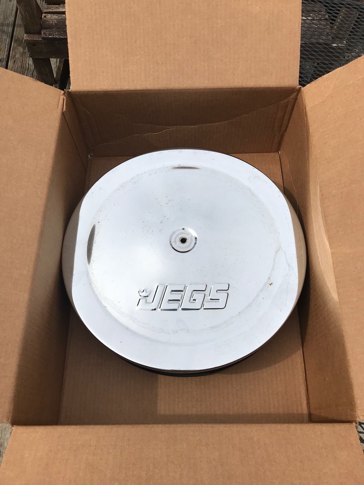 JEGS 50034 14” X 3” Air Cleaner Filter Assembly Logo Chrome Plated Polished