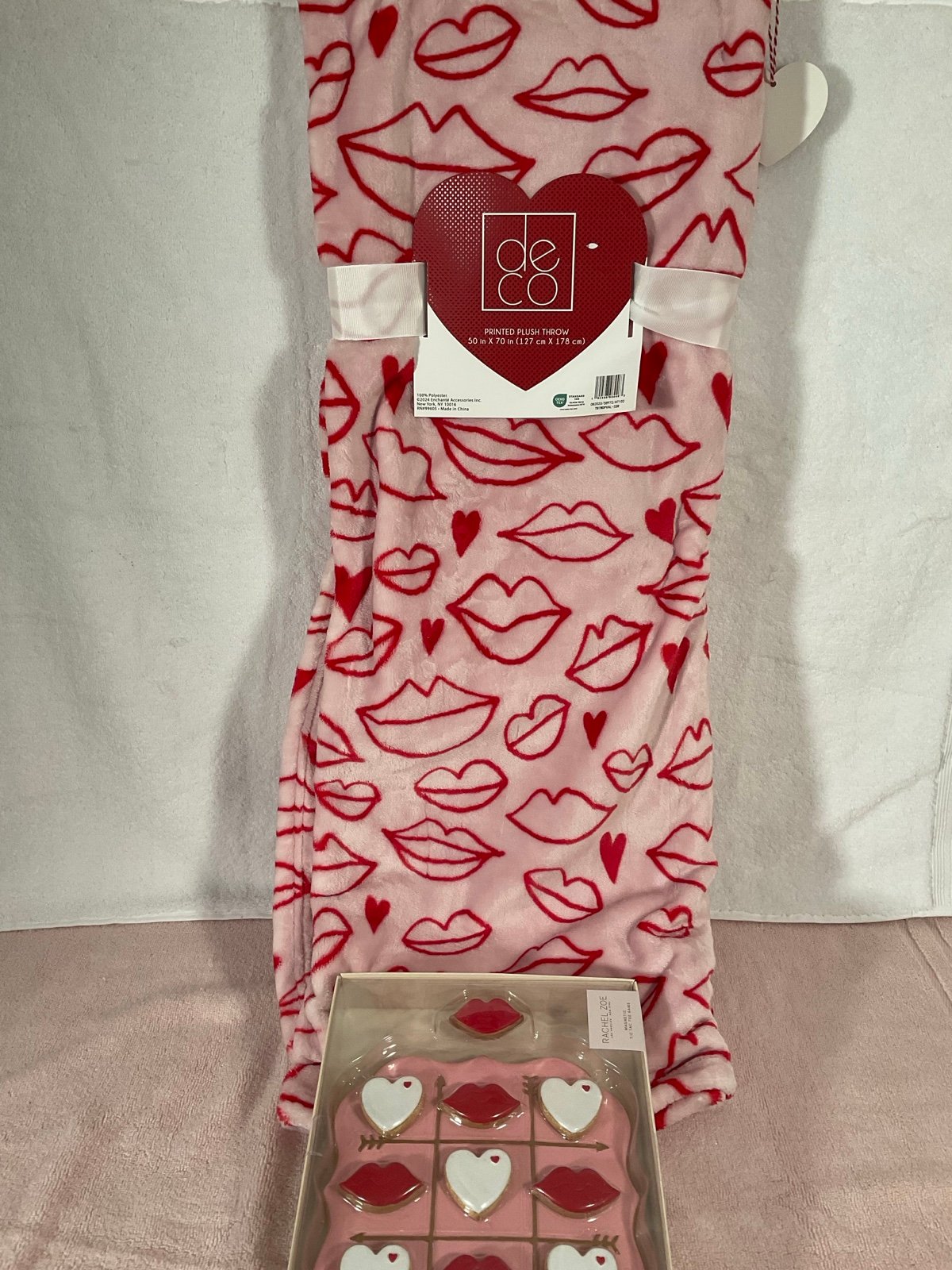 Valentines Day Throw with Lips Paired with Rachel Zoe Lips Tic Tac Toe Game