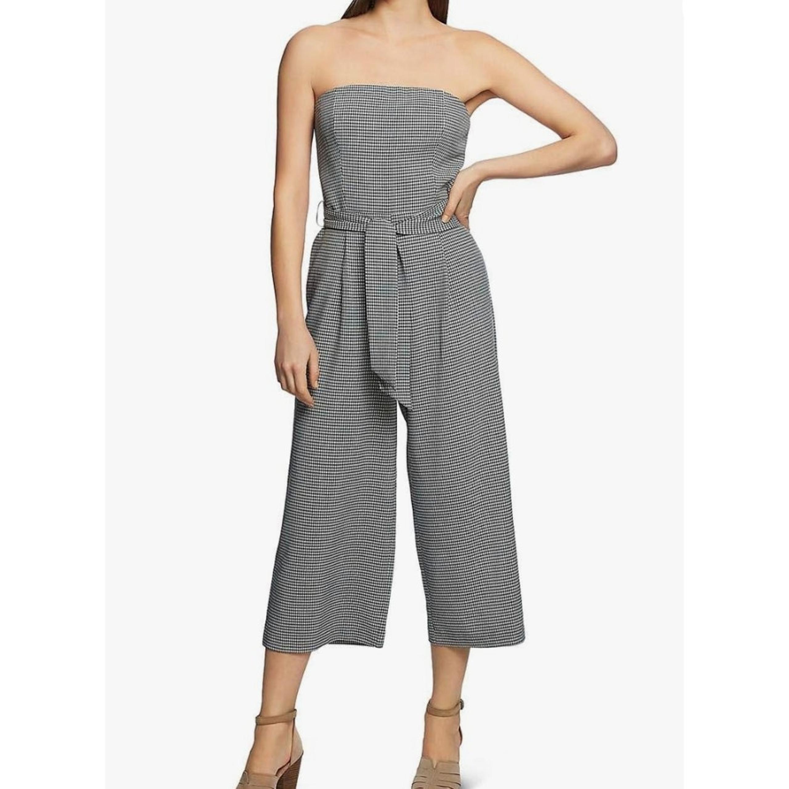 1.STATE Womens Checkered Jumpsuit Strapless Wide Leg Romper Belted Size 12