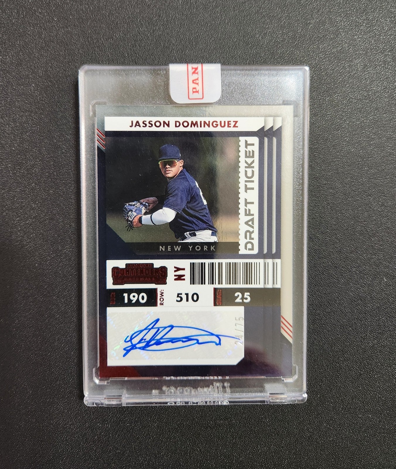 2022 Panini Contenders MLB Jasson Dominquez Draft Ticket Auto Card Red SP 24/75