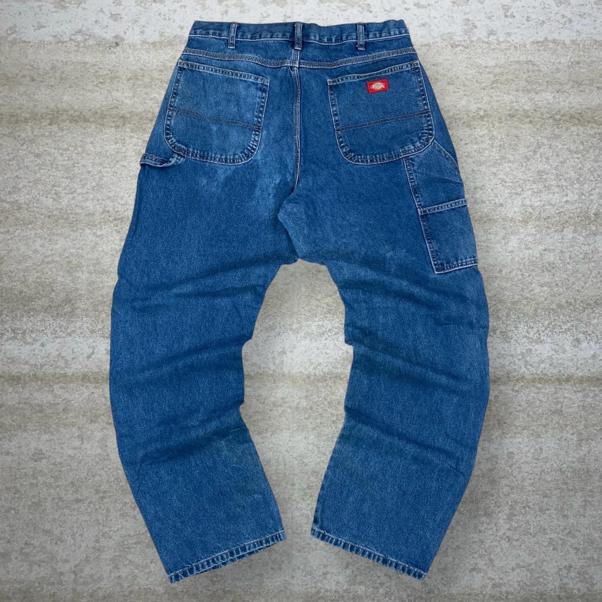 Vintage Dickies Carpenter Jeans Baggy Wide Leg Fit Medium Wash Denim 90s