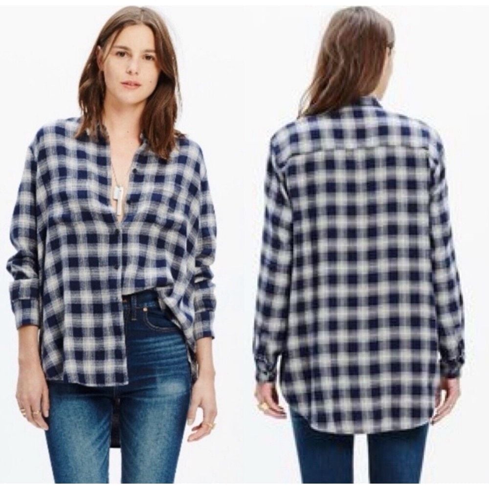 Madewell Flannel Pockets Oversized Boyfriend Shirt Andover Plaid Button Up Sz S