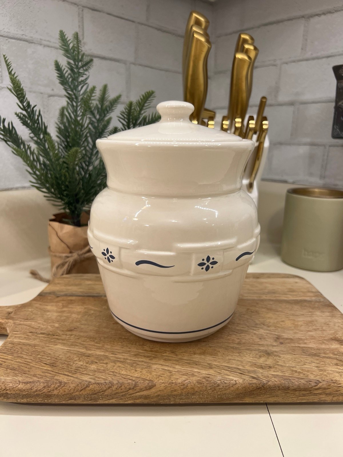 Vintage Longaberger Pottery Woven Traditions Classic Blue Canister