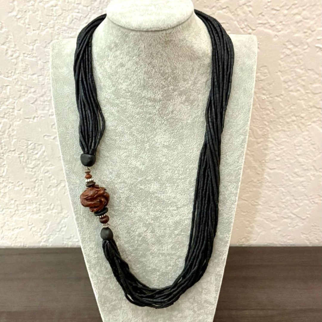 Vintage Multi Stand Matte Black Bead Necklace