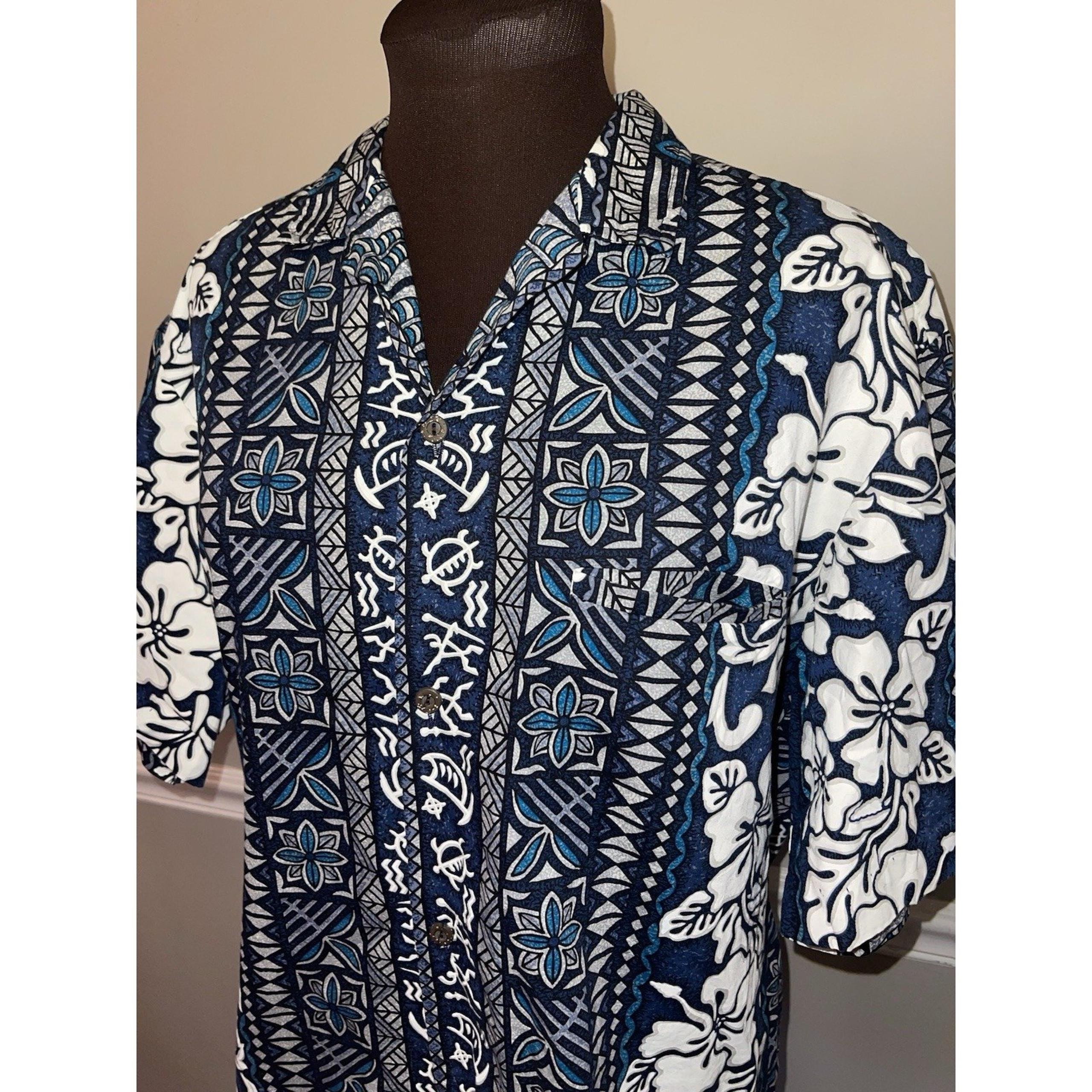 Royal Creations Hawaiian Shirt Made In Hawaii Mens L Slit Pocket Blue Floral