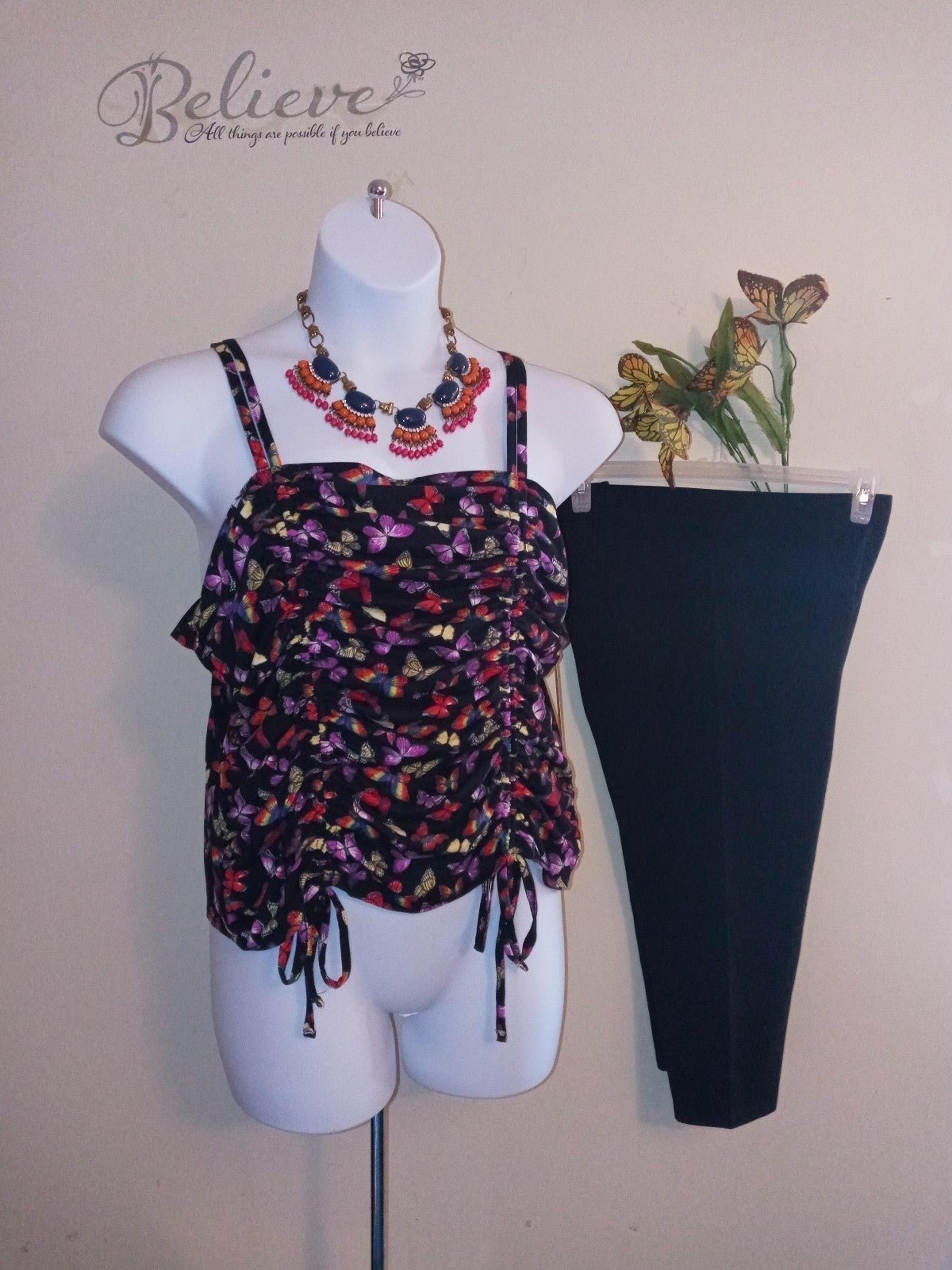 3XL Size 21 Pretty Gathered Butterfly Halter Top & Black Capris❣️ Brand #New ❣️