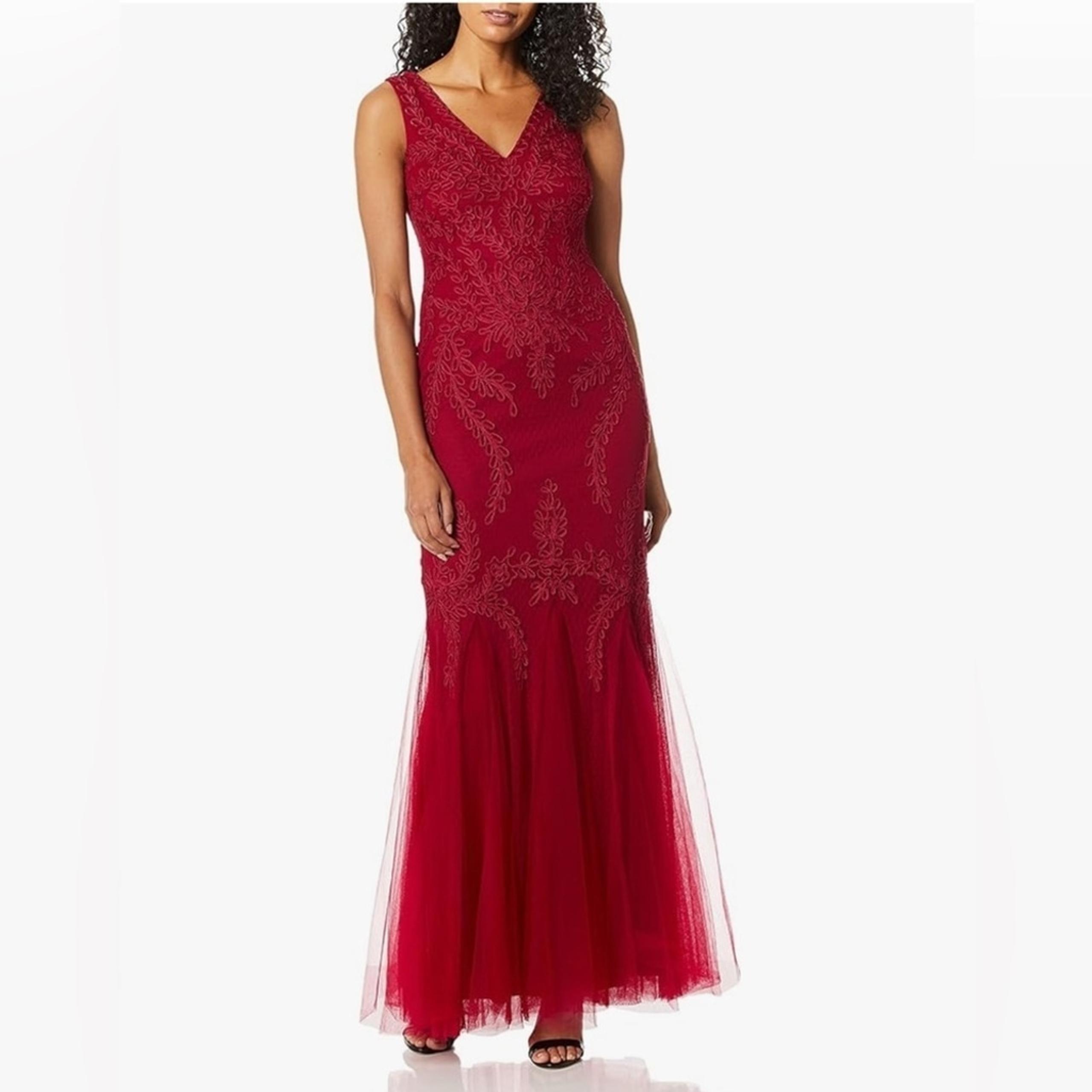 Cachet Red Lace Mermaid Illusion Evening Dress Size 4 Formal Gown Prom Dress