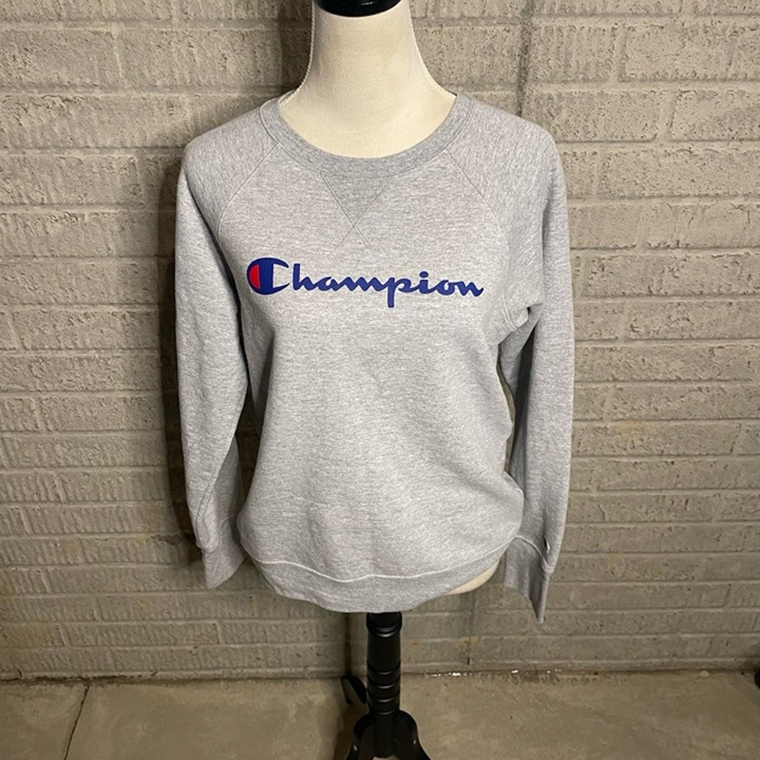 Champion Womens Gray Crew Neck Long Sleeve Logo Casual Sweatshirt Size M