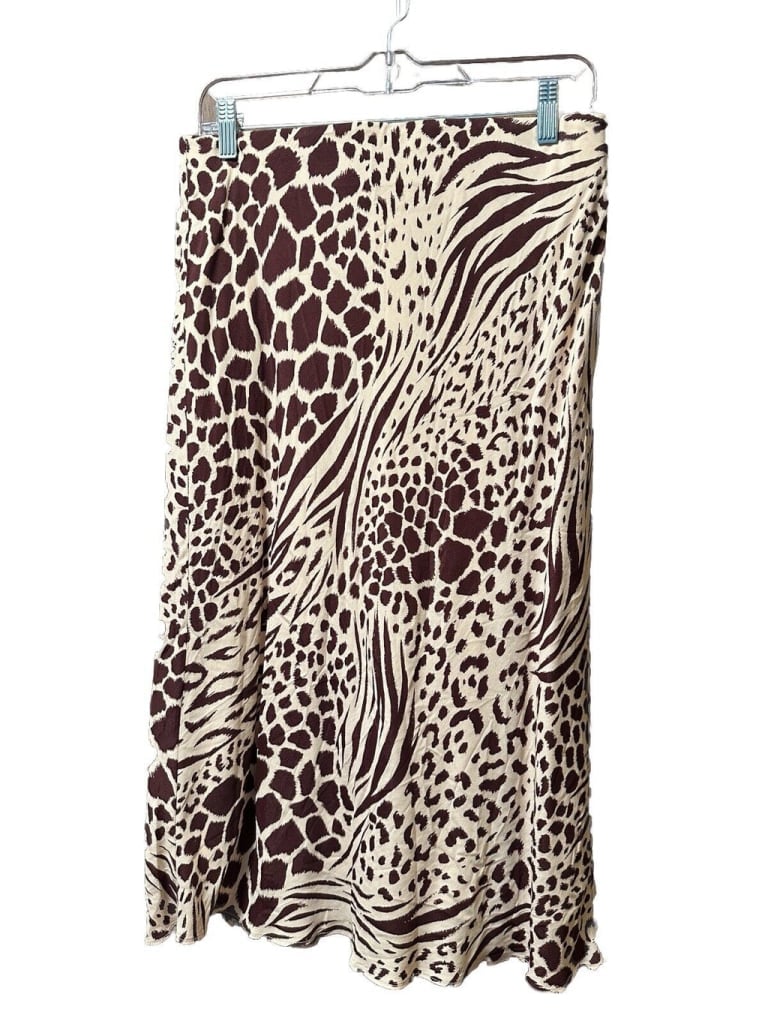 Ann Taylor Petite Mixed Animal Print Slip Skirt, Warm Rosewood, Viscose, MP, NWT