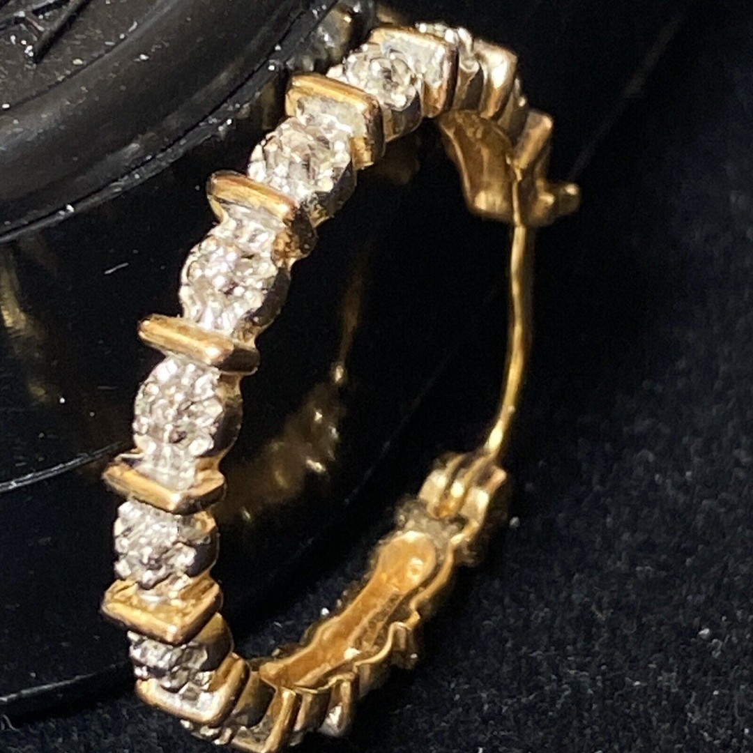 Gold Vermeil 925 Hoop Earrings 24 Sparkly Clear CZ Gems Pierced NEW Unused