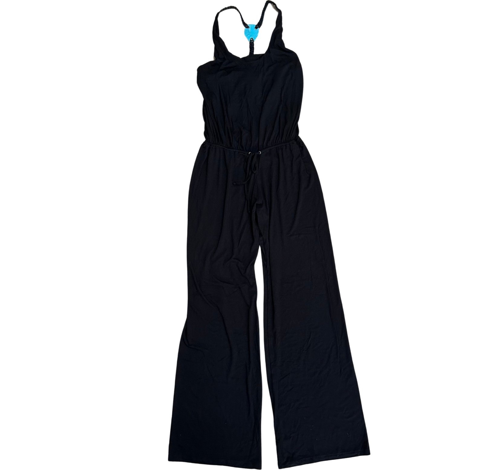 Sky Black Women's Jumpsuit Turquoise Stone & Leather Embellished Back Medium NWT