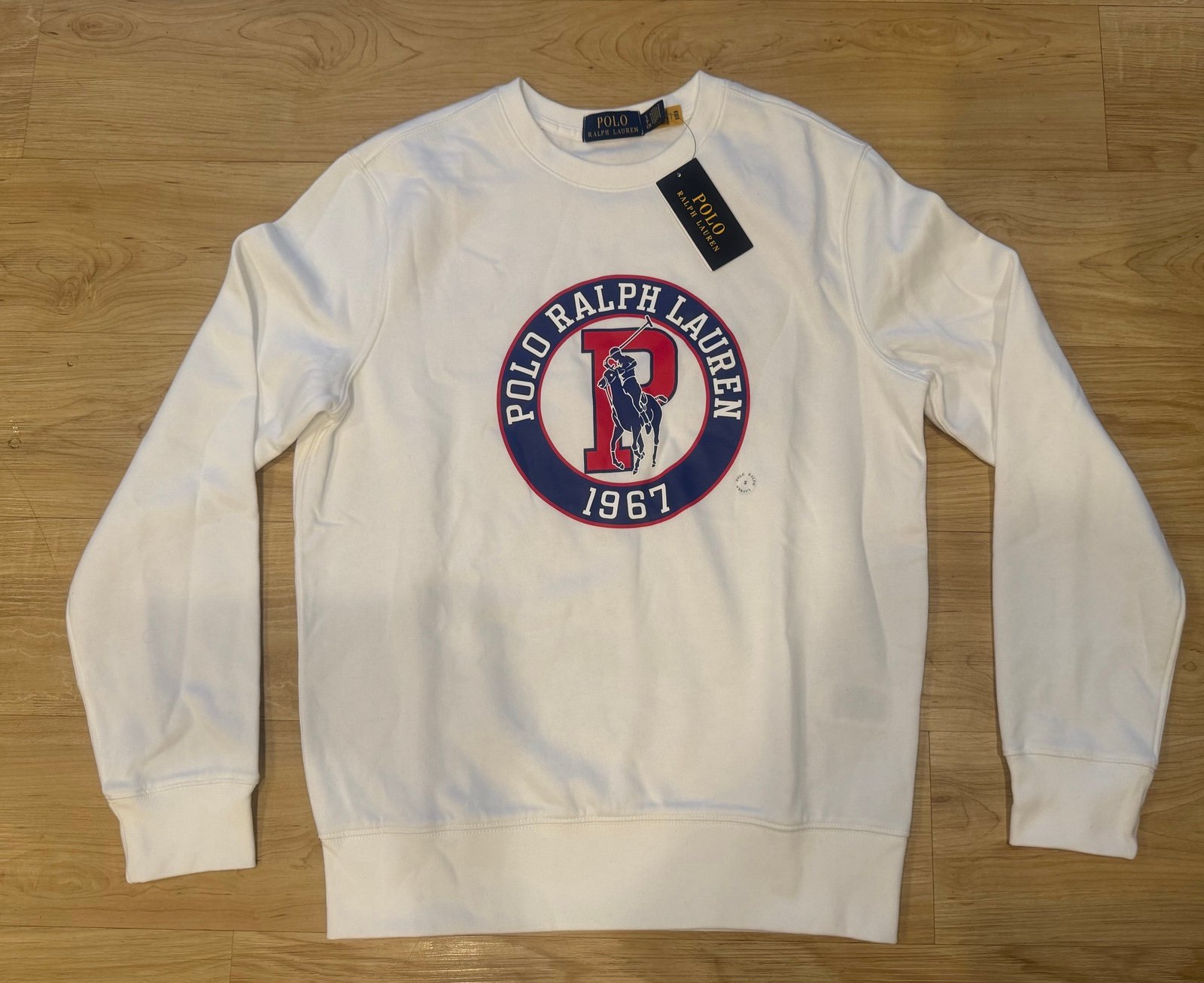 Polo Ralph Lauren Men's Big Pony RL 67 Circle Graphic Fleece Sweatshirt White M