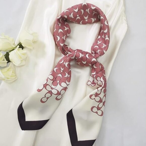 Pink Women Twill Satin Silk Square Scarf/Shawl 35 x 35