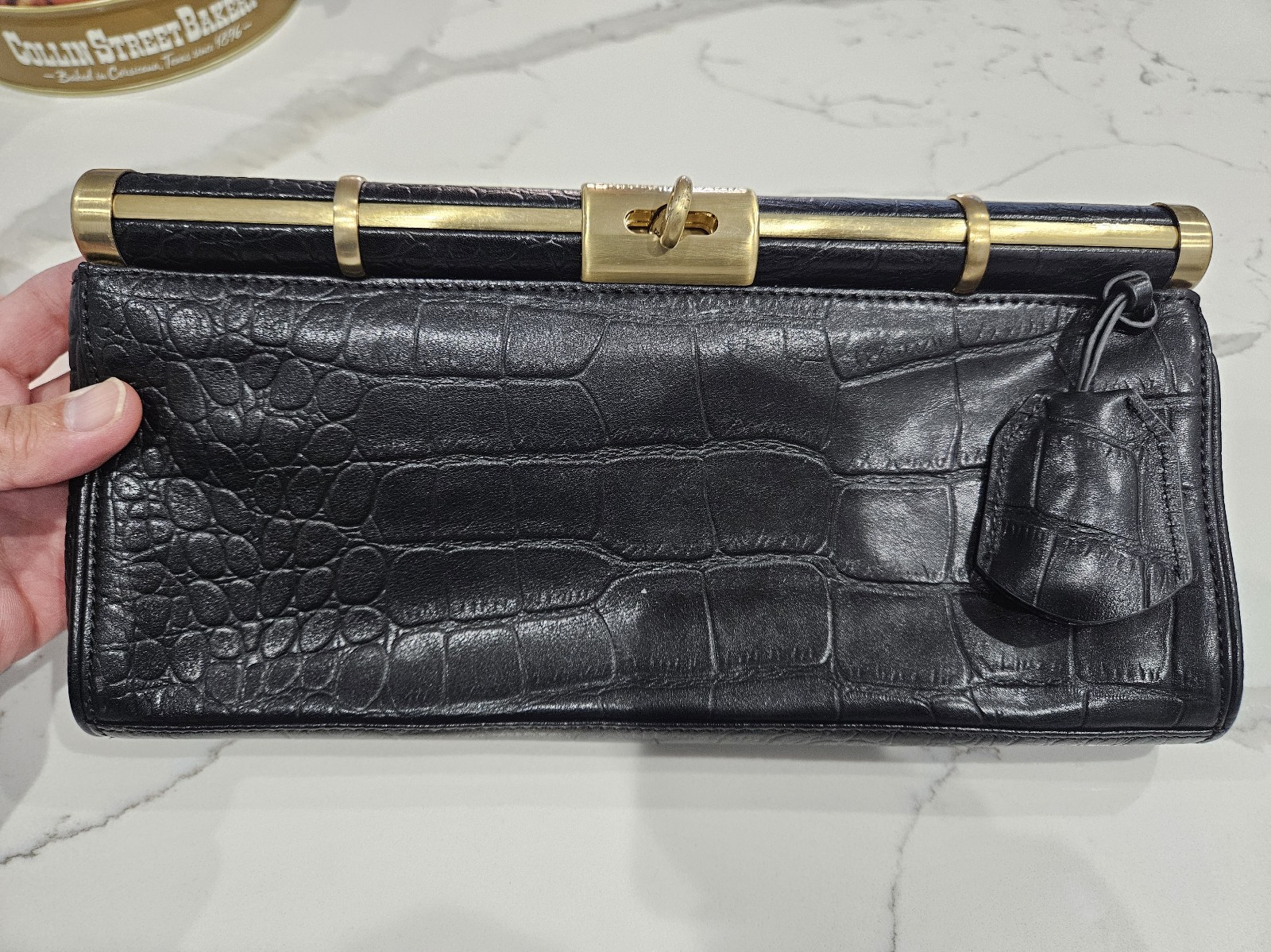 bcbgmaxazria CROCODILE LEATHER CLUTCH WITH LOCK & KEYS NEW