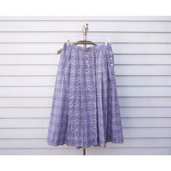 Vintage 90s Brooks Brothers Grey Plaid Pleated High Waist Midi Skirt