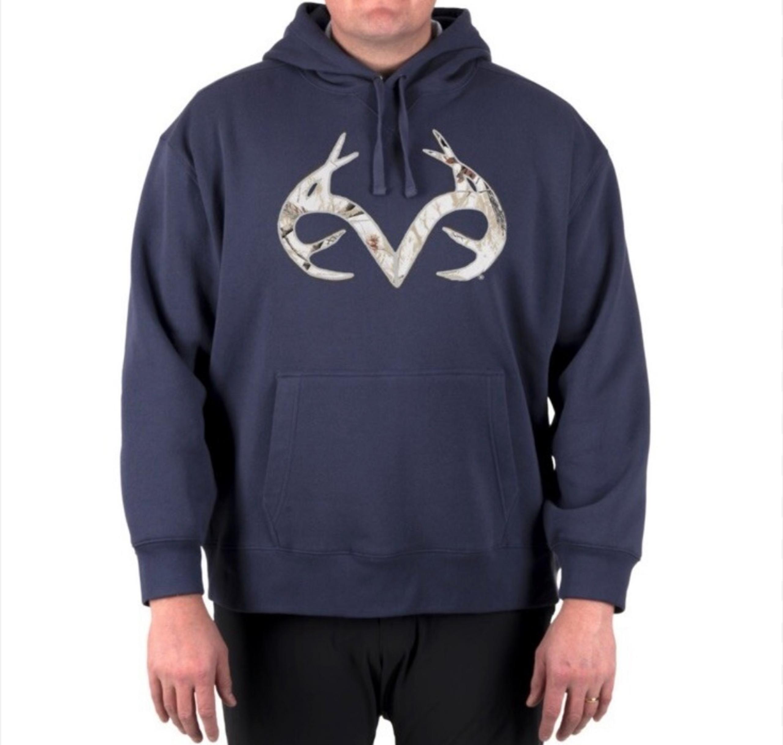 NWT RealTree AP Snow Men's Fleece Graphic Print Logo Hoodie Nightshadow Blue XXL