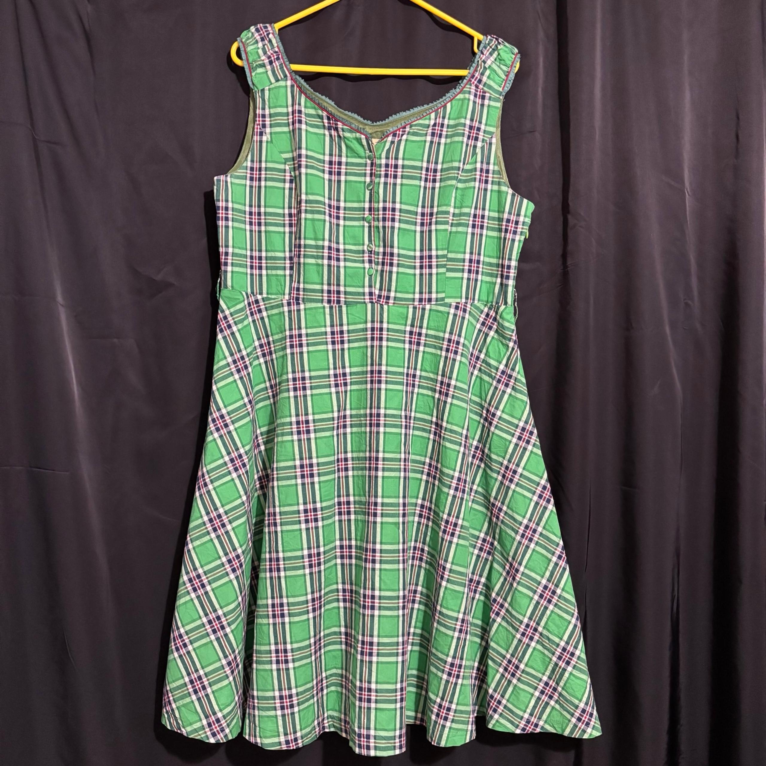 Lindy bop women’s swing plaid green midi dress sleeveless size 4XL NWOT