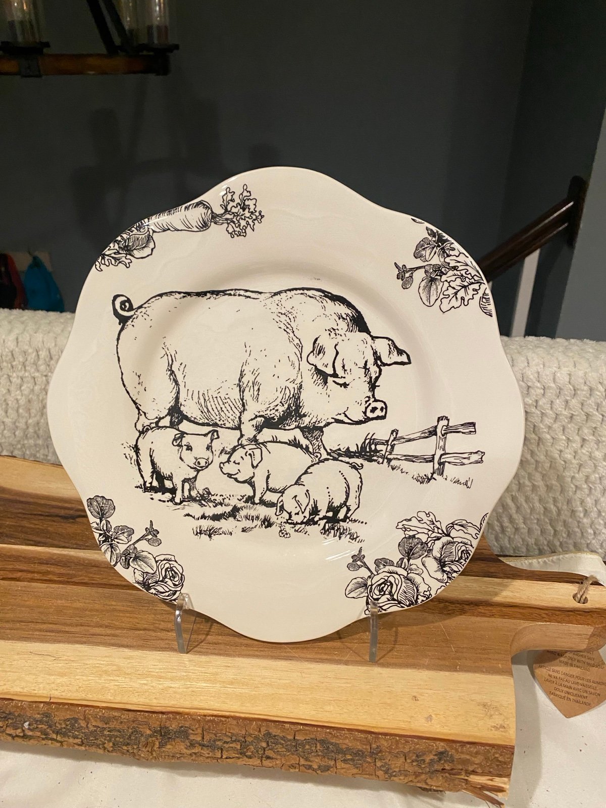 VHTF Barnyard Toile Dinner Plate 12” E. Trostli Andrea Sadek (pig)