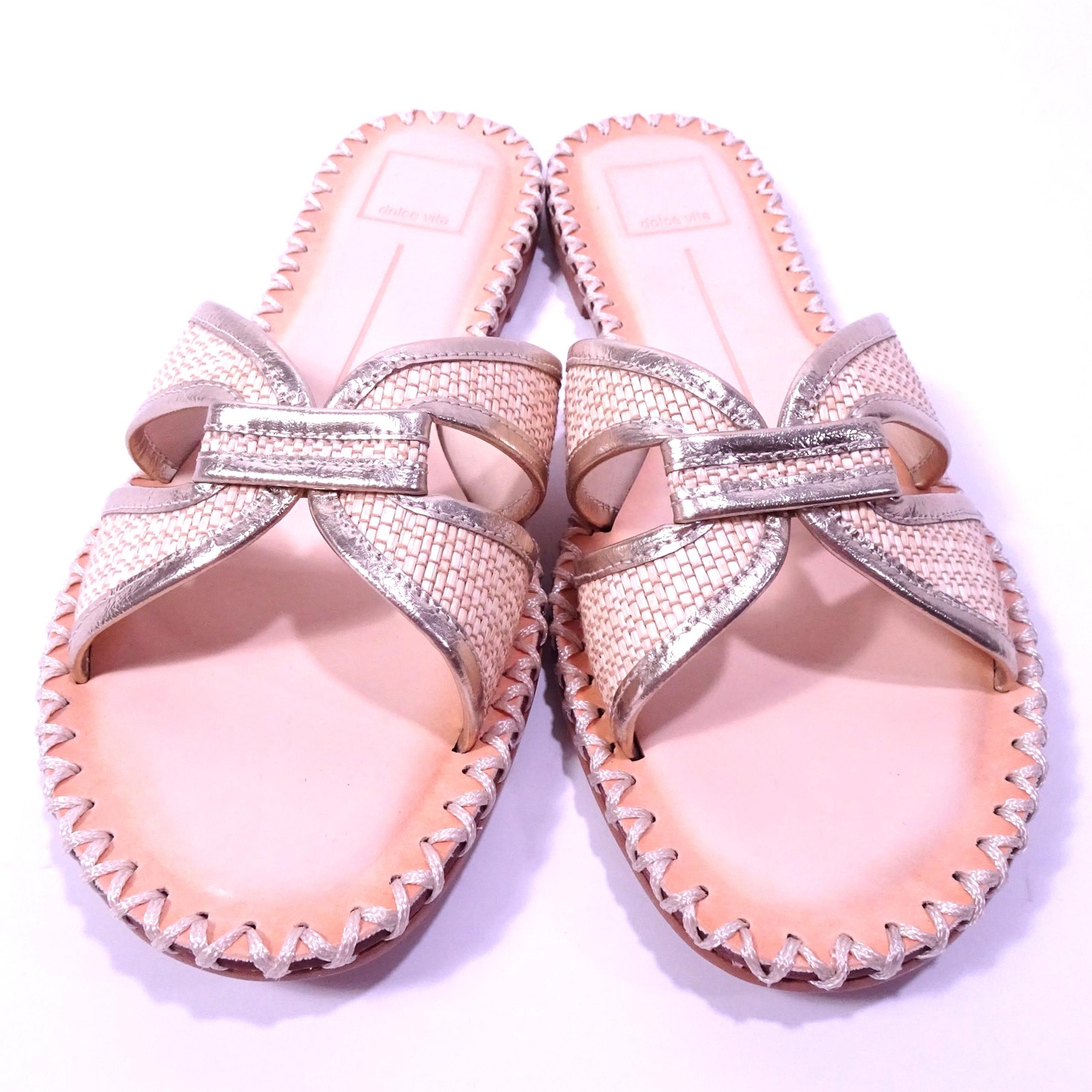 Dolce Vita Women's Beige Raffia Leather Trim Cut Out Flat Sandals Sz 8 NWOT 198
