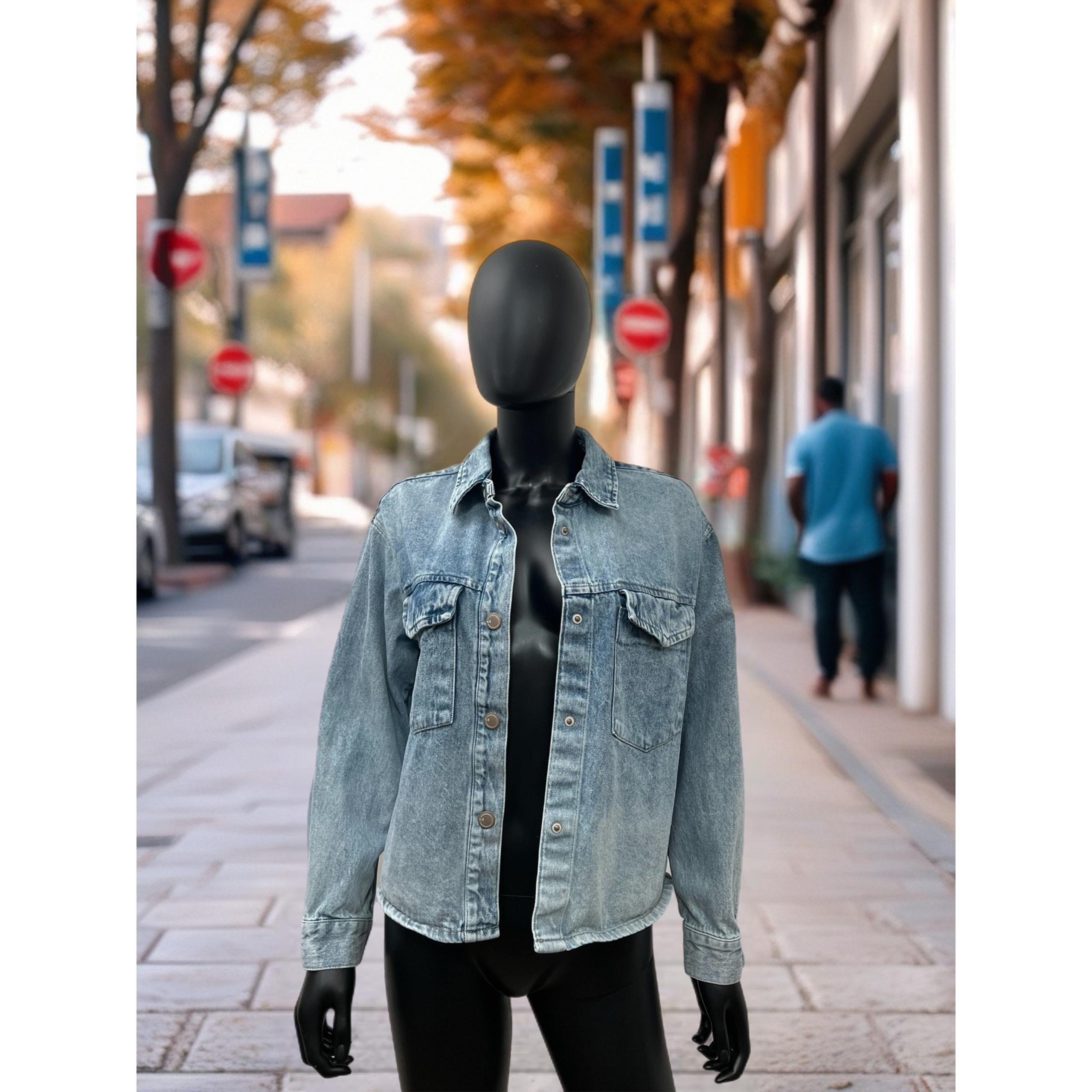 Natural Reflections Denim Shirt S Blue 100% Cotton Snap Button Long Sleeve