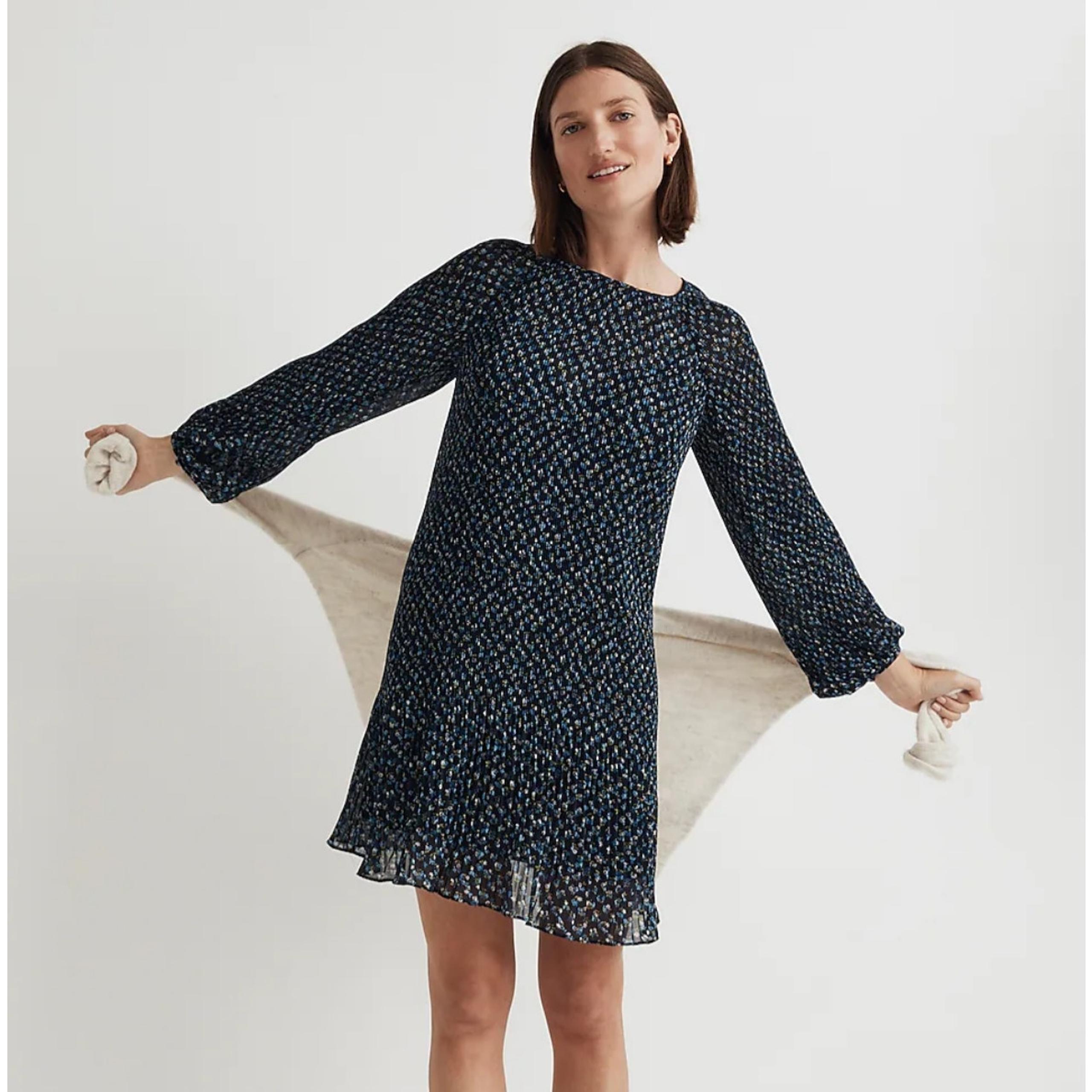 Madewell Crinkle Georgette Mini Dress in Floral Blue Black Women's Size M