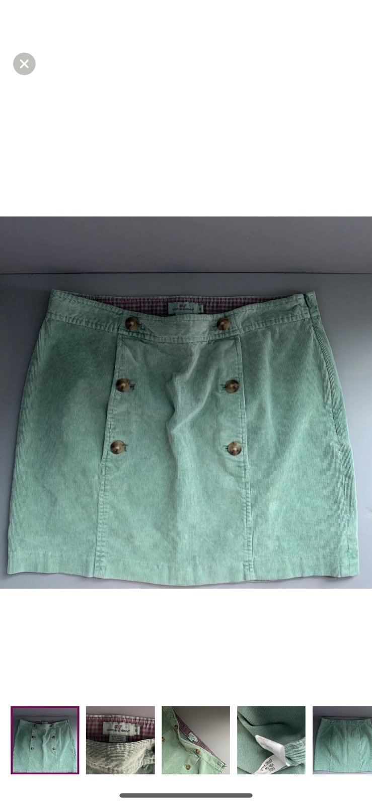 Vineyard Vines Corduroy Mini Preppy Buttoned Green A-Line Stretch Skirt 10